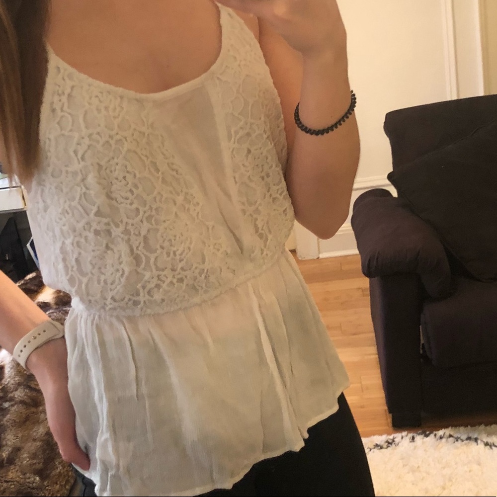 Off white tank top with lace and linen